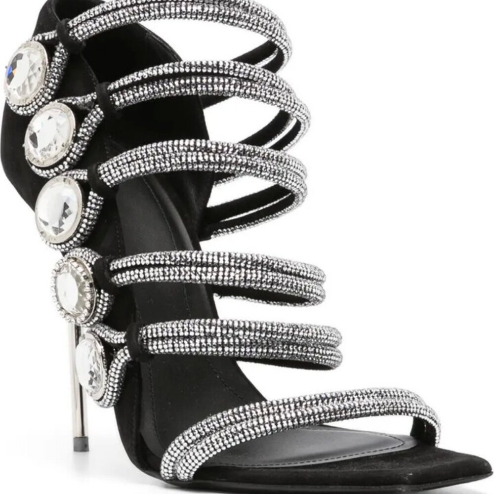 NIB$2995 Balmain Runway Uma Suede Crystal-Embellished Strappy Sandals 37.5 / 7 - Picture 2 of 16